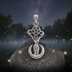 Pagan Goddess of the Spirits Crescent Moon Pentacle Pendant